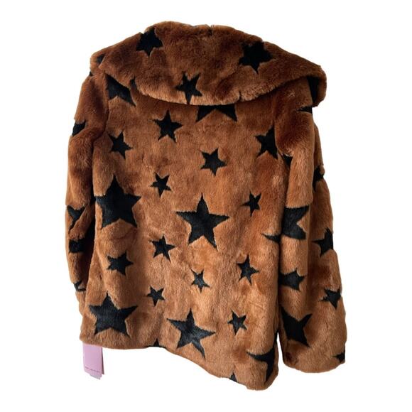 Avec Les Filles Star Faux Fur Coat Wide Spread Collar Jacket Brown Size 2XS - Picture 2 of 10